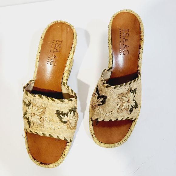 Isaac Mizrahi  size 6 wicker floral wedge slip on sandal shoes - Picture 7 of 12